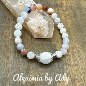 8mm Flower agate beaded bracelet/heart chakra bracelet/bohemian